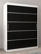 Schiebetürenschrank / Kleiderschrank Jan 03A, Farbe: Schwarz / Weiß matt - Abmessungen: 200 x 150 x 62 cm ( H x B x T)