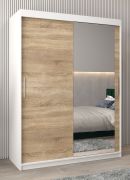 Schiebetürenschrank / Kleiderschrank Bisaurin 3C mit Spiegel, Farbe: Weiß matt / Eiche Sonoma - Abmessungen: 200 x 150 x 62 cm ( H x B x T)