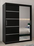 Schiebetürenschrank / Kleiderschrank Jan 03B mit Spiegel, Farbe: Schwarz - Abmessungen: 200 x 150 x 62 cm ( H x B x T)
