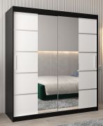 Schiebetürenschrank / Kleiderschrank Jan 04D mit Spiegel, Farbe: Schwarz / Weiß matt - Abmessungen: 200 x 180 x 62 cm (H x B x T)