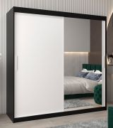 Schiebetürenschrank / Kleiderschrank Bisaurin 5C mit Spiegel, Farbe: Schwarz / Weiß matt - Abmessungen: 200 x 200 x 62 cm ( H x B x T)