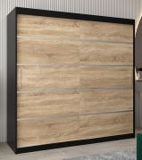 Schiebetürenschrank / Kleiderschrank Jan 05A, Farbe: Schwarz / Eiche Sonoma - Abmessungen: 200 x 200 x 62 cm ( H x B x T)