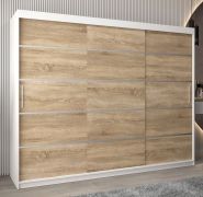 Schiebetürenschrank / Kleiderschrank Jan 06A, Farbe: Weiß matt / Eiche Sonoma - Abmessungen: 200 x 250 x 62 cm ( H x B x T)