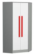 Jugendzimmer - Drehtürenschrank / Eckkleiderschrank Olaf 02, Farbe: Anthrazit / Weiß / Rot, teilmassiv - 191 x 87 x 87 cm (H x B x T)