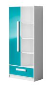 Kinderzimmer - Drehtürenschrank / Kleiderschrank Walter 03, Farbe: Weiß / Blau Hochglanz - 191 x 80 x 40 cm (H x B x T)