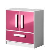 Kinderzimmer - Kommode Walter 08, Farbe: Weiß / Rosa Hochglanz - 85 x 80 x 40 cm (H x B x T)