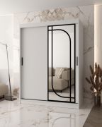 Schiebetürenschrank / Kleiderschrank | Weiß Matt | 150 x 62 x 200 cm | 2 Kleiderstangen | zuverlässiges Gleitsysteme | 5 Fächer | dekorativer Spiegel