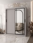 Schiebetürenschrank / Kleiderschrank | Kaschmir | 150 x 62 x 200 cm | 2 Kleiderstangen | zuverlässiges Gleitsysteme | 5 Fächer | dekorativer  Spiegel