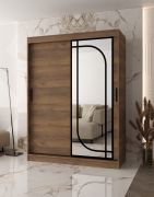 Schiebetürenschrank / Kleiderschrank | Farbe: Walnuss Warmia | 150 x 62 x 200 cm | 2 Kleiderstangen | zuverlässiges Gleitsysteme | 5 Fächer | dekorativer  Spiegel