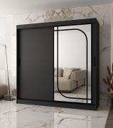 Schiebetürenschrank | Schwarz Matt | dekorativer Spiegel | 200 x 62 x 200 cm | 10 Fächer | 2 Kleiderstangen | Moderne Details | Kleiderschrank