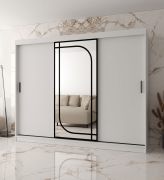 Kleiderschrank | Weiß Matt | 3-Türig | 10 Fächer | 250 x 62 x 200 cm | dekorativer Spiegel | 2 Kleiderstangen | Schiebetürenschrank | hochwertig Verarbeitet