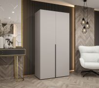 Kleiderschrank / Drehtürenschrank Eiger 09, Farbe: Kaschmir, zwei Türen, eine Kleiderstange, 1 Meter breit, ein Fach, Griffe: Schwarz, Soft-Close-Funktion