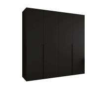 Kleiderschrank / Drehtürenschrank mit vier Türen Eiger 28, Farbe: Schwarz, 2 Meter breit, zwei Kleiderstangen, Griffe: Schwarz, zwei Fächer, Soft-Close-Funktion