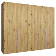 Drehtürenschrank mit drei Kleiderstangen Eiger 35, Farbe: Eiche Artisan, 2,5 Meter breit, Kleiderschrank, Griffe: Kaschmir, drei Fächer, fünf Türen, Soft-Close