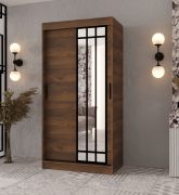 Schiebetürenschrank / Kleiderschrank | Farbe: Walnuss Warmia | 100 x 62 x 200 cm | schmal | 1 Spiegeltür | moderne Details | 2 Kleiderstangen | 5 Fächer