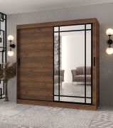 Kleiderschrank | Farbe: Farbe: Walnuss Warmia | 10 Fächer | 200 x 62 x 200 cm | 2 Kleiderstangen | dekorative Spiegeltür | Schiebetürenschrank | hochwertig Verarbeitet