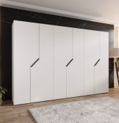 Drehtürenschrank | Farbe: Weiß | 6 Türen | 3 Kleiderstangen | ABS-Kanten | Griffe: Schwarz | Maße: 300 x 52 x 202 cm | Soft-Close-Funktion | 3 Fächer