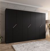 Drehtürenschrank | Farbe: Schwarz | 6 Türen | 3 Kleiderstangen | ABS-Kanten | Griffe: Kaschmir | Maße: 300 x 52 x 202 cm | Soft-Close-Funktion | 3 Fächer