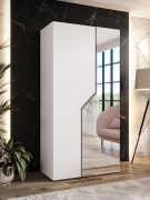 Kleiderschrank | 1 Spiegeltür | Farbe: Weiß | 1 Fach | 1 Kleiderstange | Griffe: Kaschmir | Drehtürenschrank | Maße: 100 x 52 x 202 cm | Soft-Close-Funktion