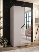 Kleiderschrank | 1 Spiegeltür | Farbe: Kaschmir | 1 Fach | 1 Kleiderstange | Griffe: Schwarz | Drehtürenschrank | Maße: 100 x 52 x 202 cm | Soft-Close-Funktion