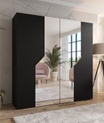 Drehtürenschrank / Kleiderschrank | Farbe: Schwarz | Soft-Close-Funktion | 2 Spiegeltüren | ABS-Kanten | Griffe: Gold | Maße: 200 x 52 x 202 cm | 2 Kleiderstangen
