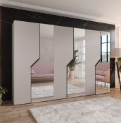 Drehtürenschrank | 3 Spiegeltüren | Farbe: Kaschmir | 3 Fächer | 3 Kleiderstangen | Soft-Close-Funktion | Griffe: Schwarz | Maße: 300 x 52 x 202 cm | Kleiderschrank | ABS-Kanten