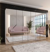 Drehtürenschrank | Farbe: Weiß | Soft-Close-Funktion | Griffe: Schwarz | 3 Fächer | 3 Kleiderstangen | Maße: 300 x 52 x 202 cm | ABS | Kleiderschrank