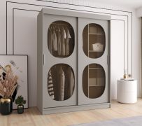 Schiebetürenschrank Ortler 02, Farbe: Kaschmir, 1,5 Meter breit, zwei Türen mit Rauchglas, zwei Kleiderstangen, fünf Fächer, für Schlafzimmer