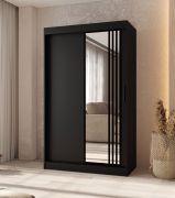 Schiebetürenschrank / Kleiderschrank | Schwarz Matt | 120 x 62 x 200 cm | Moderne Details | 5 Fächer | 2 Kleiderstangen | elegante Ausführung