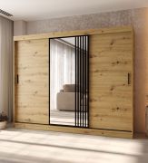 Schiebetürenschrank | 10 Fächer | Farbe: Eiche Artisan | 2 Kleiderstangen | hochwertig Verarbeitet | Kleiderschrank | 250 x 62 x 200 cm | dekorative Spiegeltür