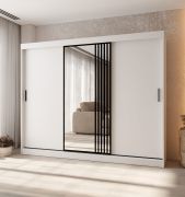 Schiebetürenschrank | 10 Fächer | Weiß Matt | 2 Kleiderstangen | hochwertig Verarbeitet | Kleiderschrank | 250 x 62 x 200 cm | dekorative Spiegeltür