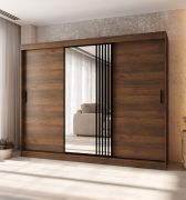 Schiebetürenschrank | 10 Fächer | Farbe: Walnuss Warmia | 2 Kleiderstangen | hochwertig Verarbeitet | Kleiderschrank | 250 x 62 x 200 cm | dekorative Spiegeltür
