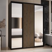 Schwarzer Kleiderschrank mit Spiegeln Mina, schwarze Metallgriffe, inklusive Anti-Staubbürsten, platzsparend, viel Stauraum, 235,2 x 190 x 60 cm