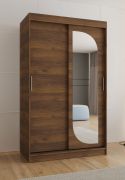 Schiebetürenschrank | eine Spiegeltür | Farbe: Walnuss | 1,2 Meter breit | fünf Fächer | zwei Kleiderstangen | für Schlafzimmer | Kleiderschrank