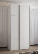 Kleiderschrank / Schiebetürenschrank | 245,5 x 110 x 64 cm | 6 Einlegeböden | 6 Fächer | 2 Kleiderstangen | Soft-Close | Farbe: Weiß | 2 Schiebetüren
