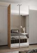 Kleiderschrank / Schiebetürenschrank | 6 Fächer | 245,5 x 110 x 64 cm | ABS-Kantenschutz | 6 Einlegeböden | 2 Kleiderstangen | Farbe: Eiche Artisan