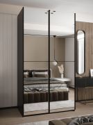 Kleiderschrank / Schiebetürenschrank | 2 Kleiderstangen | 245,5 x 130 x 64 cm | 2 Schiebetüren | 6 Fächer | Farbe: Schwarz | 6 Fächer | Soft-Close