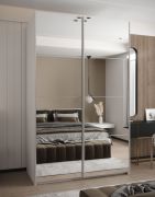 Kleiderschrank / Schiebetürenschrank | 2 Kleiderstangen | Soft-Close | 6 Einlegeböden | 245,5 x 150 x 64 cm | Farbe: Weiß | Spiegel | 6 Fächer
