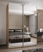 Kleiderschrank / Schiebetürenschrank | Farbe: Eiche Artisan | 11 Fächer | 2 Kleiderstangen | 245,5 x 180 x 64 cm | Soft-Close | 2 Schiebetüren | Spiegel