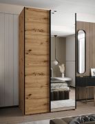 Kleiderschrank / Schiebetürenschrank | 245,5 x 140 x 64 cm | Farbe: Eiche Artisan | Soft-Close |2 Schiebetüren | Spiegel | 2 Kleiderstangen | 6 Fächer
