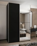 Kleiderschrank / Schiebetürenschrank | Farbe: Schwarz | 2 Kleiderstangen | 245,5 x 150 x 64 cm | Soft-Close | 2 Schiebetüren | Spiegel | 6 Fächer