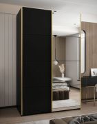 Kleiderschrank / Schiebetürenschrank | 245,5 x 150 x 64 cm | Spiegel | 6 Fächer | 2 Kleiderstangen | 2 Schiebetüren | Soft-Close | Farbe: Schwarz