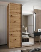 Kleiderschrank / Schiebetürenschrank | 245,5 x 160 x 64 cm | 2 Kleiderstangen | Soft-Close | Spiegel | Farbe: Eiche Artisan | 2 Schiebetüren | 11 Fächer