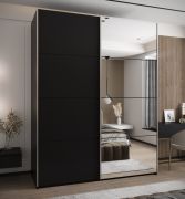 Kleiderschrank / Schiebetürenschrank | 2 Kleiderstangen | Farbe: Schwarz | Soft-Close | 245,5 x 190 x 64 cm | Spiegel | 2 Schiebetüren | 11 Fächer