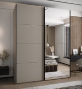 Kleiderschrank / Schiebetürenschrank | 245,5 x 190 x 64 cm | Farbe: Kaschmir | Soft-Close | Spiegel | 2 Schiebetüren | 2 Kleiderstangen | 11 Fächer