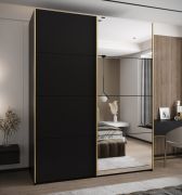 Kleiderschrank / Schiebetürenschrank | Farbe: Schwarz | Soft-Close | 11 Fächer | 2 Kleiderstangen | Spiegel | 245,5 x 200 x 64 cm | 2 Schiebetüren