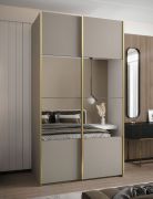 Kleiderschrank / Schiebetürenschrank | 2 Kleiderstangen | 245,5 x 130 x 64 cm | Soft-Close | 2 Schiebetüren | 6 Fächer | Spiegel | Farbe: Kaschmir