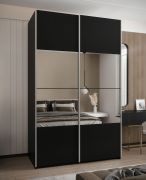 Kleiderschrank / Schiebetürenschrank | Spiegel | 245,5 x 150 x 64 cm | Soft-Close | 2 Schiebetüren | 2 Kleiderstangen | 6 Fächer | Farbe: Schwarz