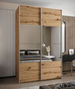Kleiderschrank / Schiebetürenschrank | Farbe: Eiche Artisan | 11 Fächer | 2 Schiebetüren | 2 Kleiderstangen | Soft-Close | Spiegel | 245,5 x 160 x 64 cm