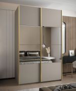 Kleiderschrank / Schiebetürenschrank | Spiegel | Soft-Close | 2 Kleiderstangen | 2 Schiebetüren | 245,5 x 160 x 64 cm | 11 Fächer | Farbe: Kaschmir